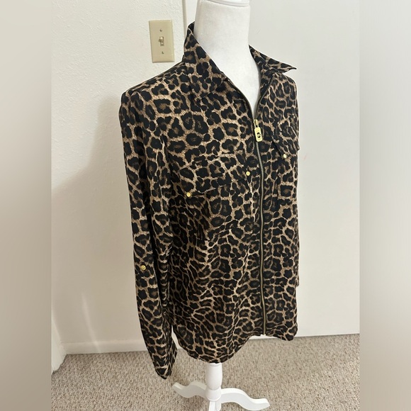 Michael Kors Leopard Print Full Zip Blouse Sz S - Picture 2 of 9